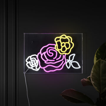 Crowd Of Roses Contemporary Glam Acrylic Box USB Operated LED Neon Light - JONATHAN Y